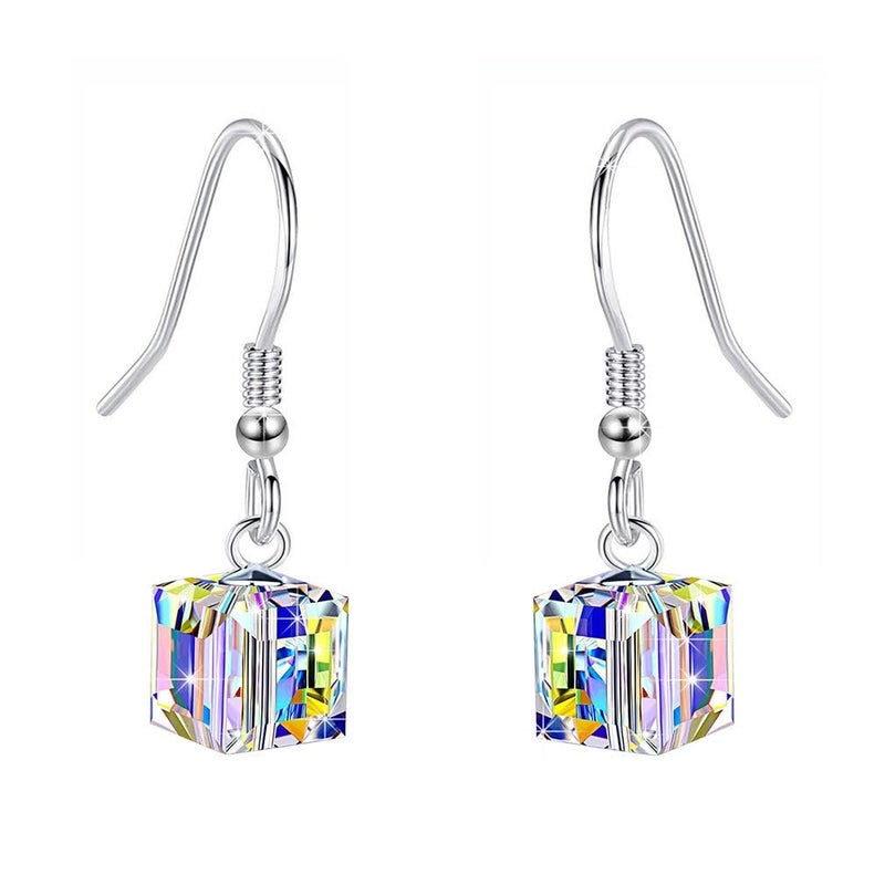 EVEVIC Austrian Crystal Cube Drop Dangle Earrings for Women Fashion 14K Gold Plated Hypoallergenic Jewelry (Aurora Borealis) - Image 1